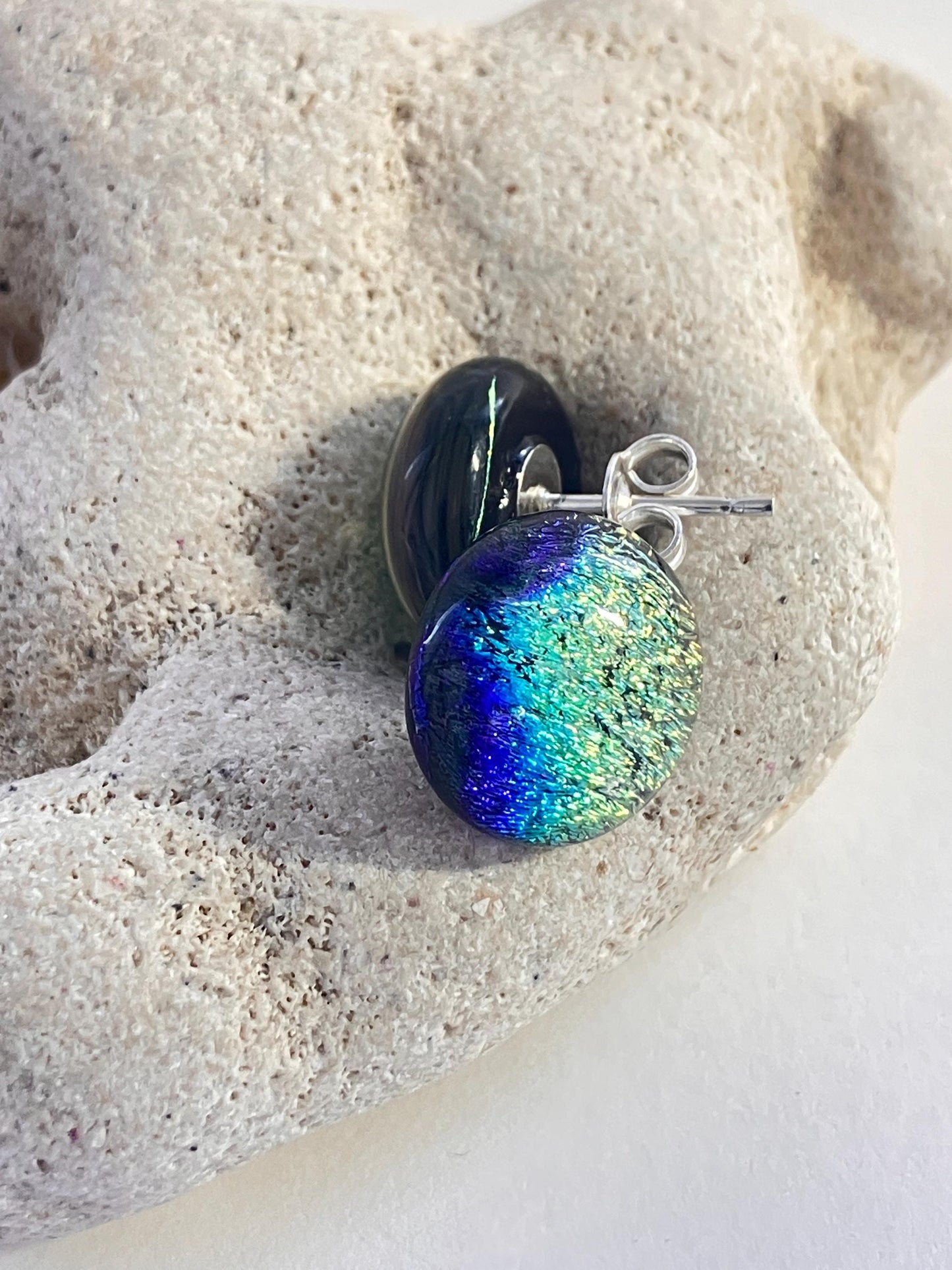 Stardust Dichroic Glass Earrings - Sterling Silver Studs