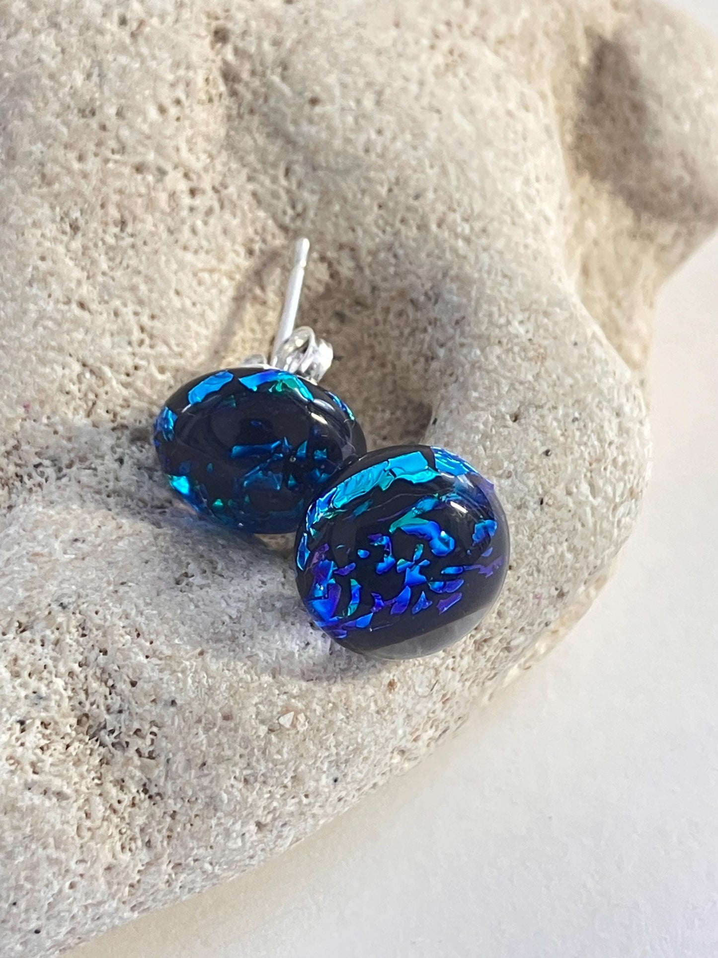 Midnight Dichroic Glass Earrings - Sterling Silver Studs