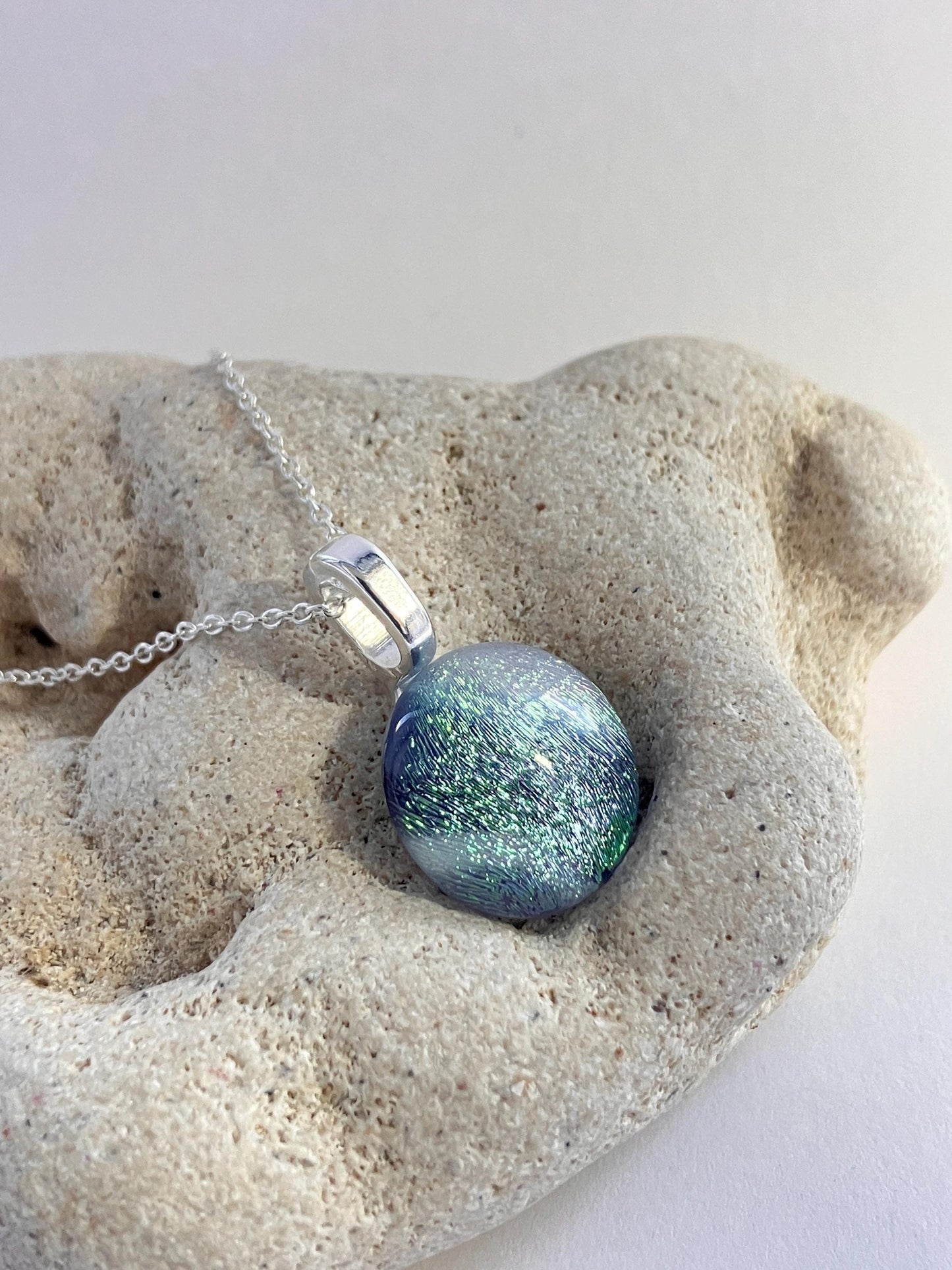Pale Twilight Dichroic Glass Pendant with Sterling Silver Chain