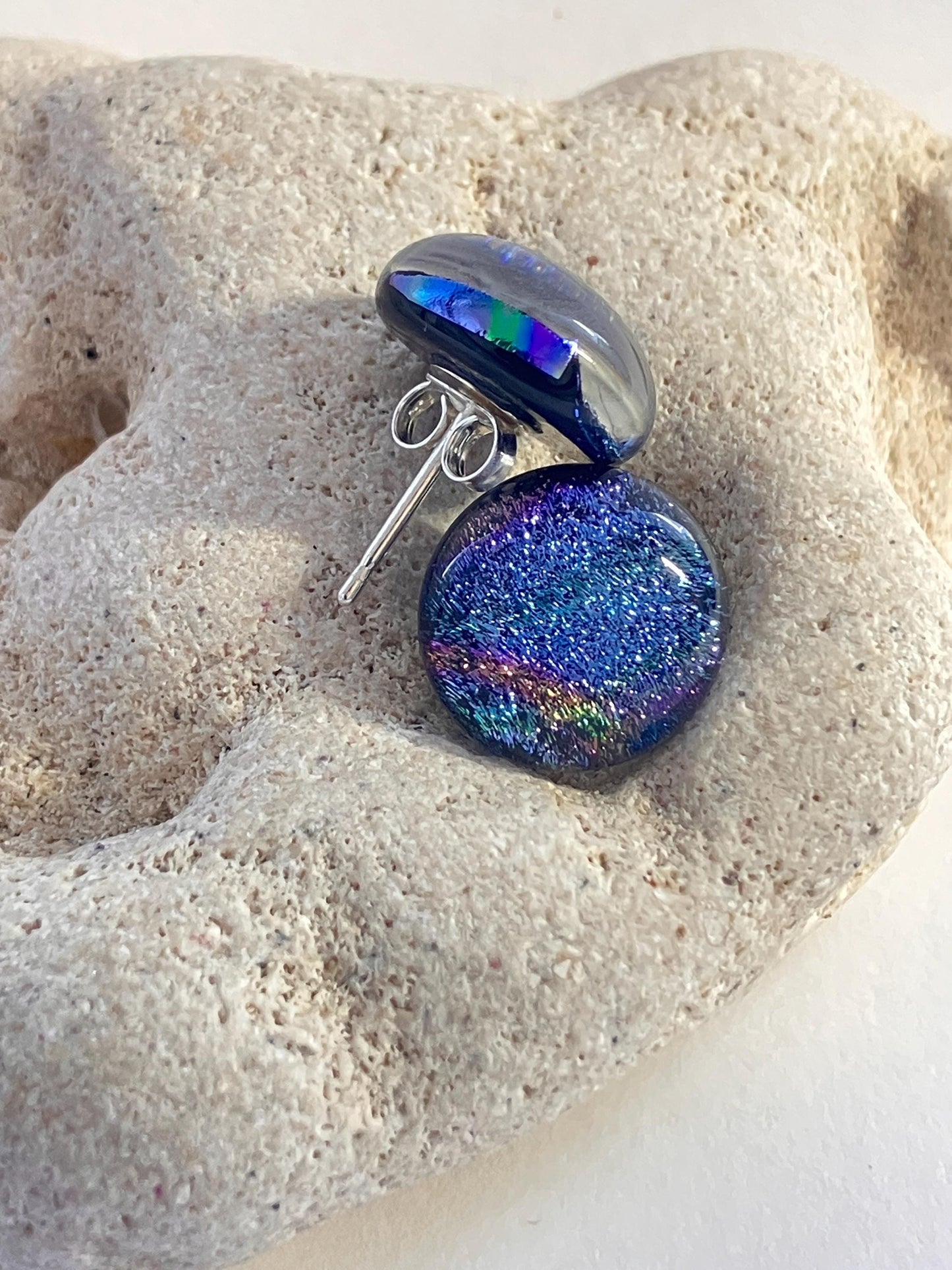 Aurora Dichroic Glass Earrings - Sterling Silver Studs