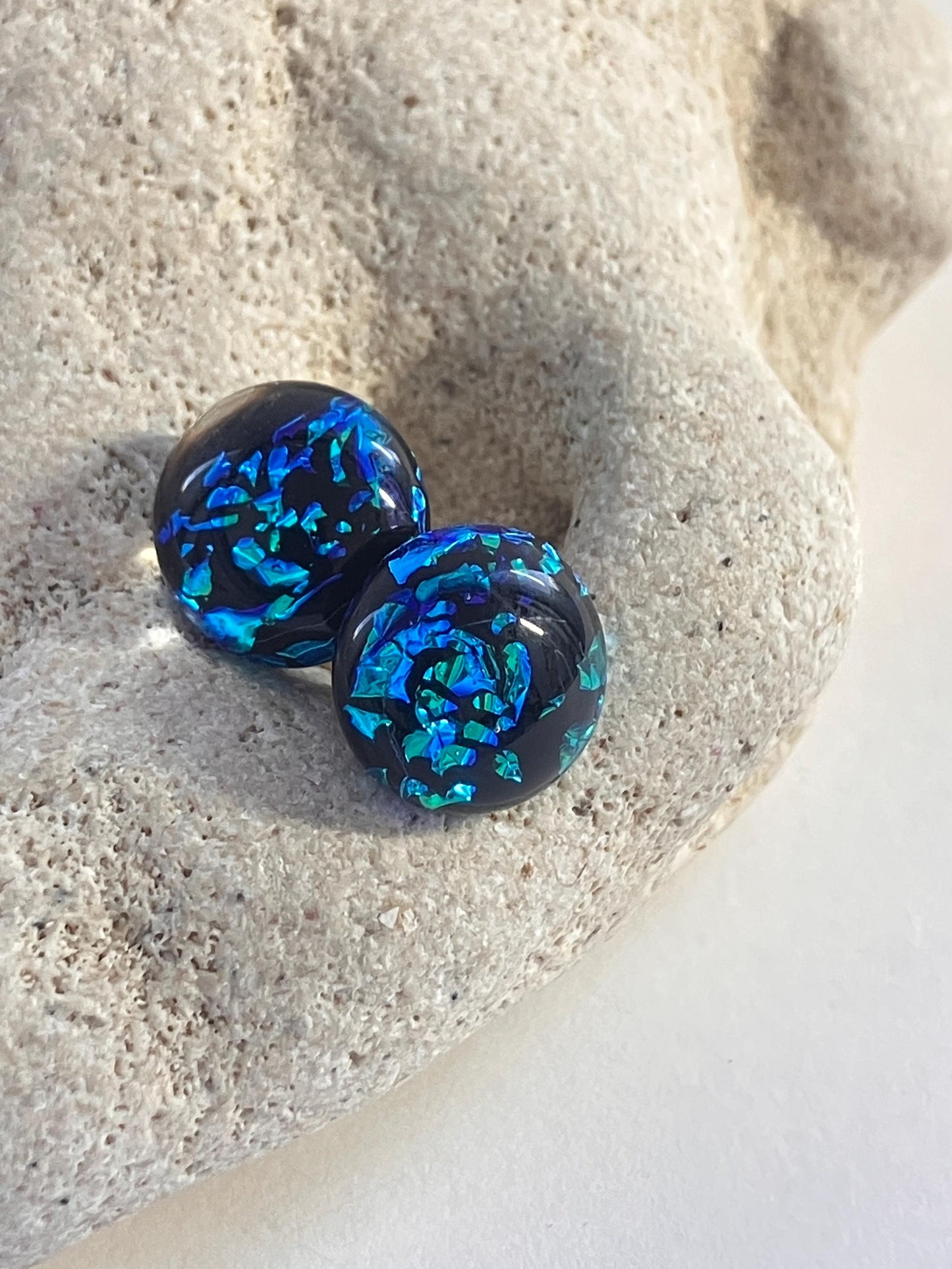 Midnight Dichroic Glass Earrings - Sterling Silver Studs
