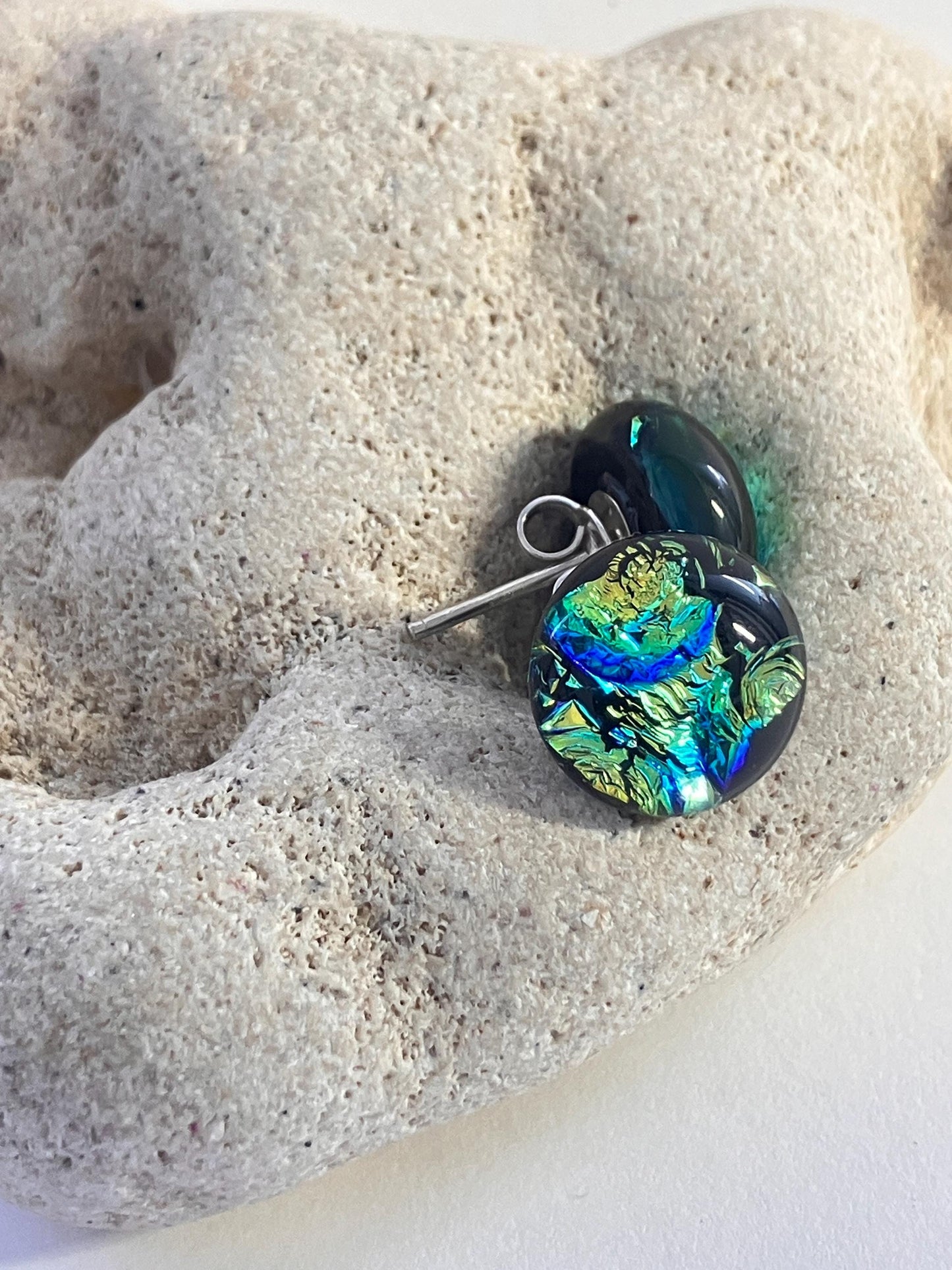 Astral Dichroic Glass Earrings - Sterling Silver Studs