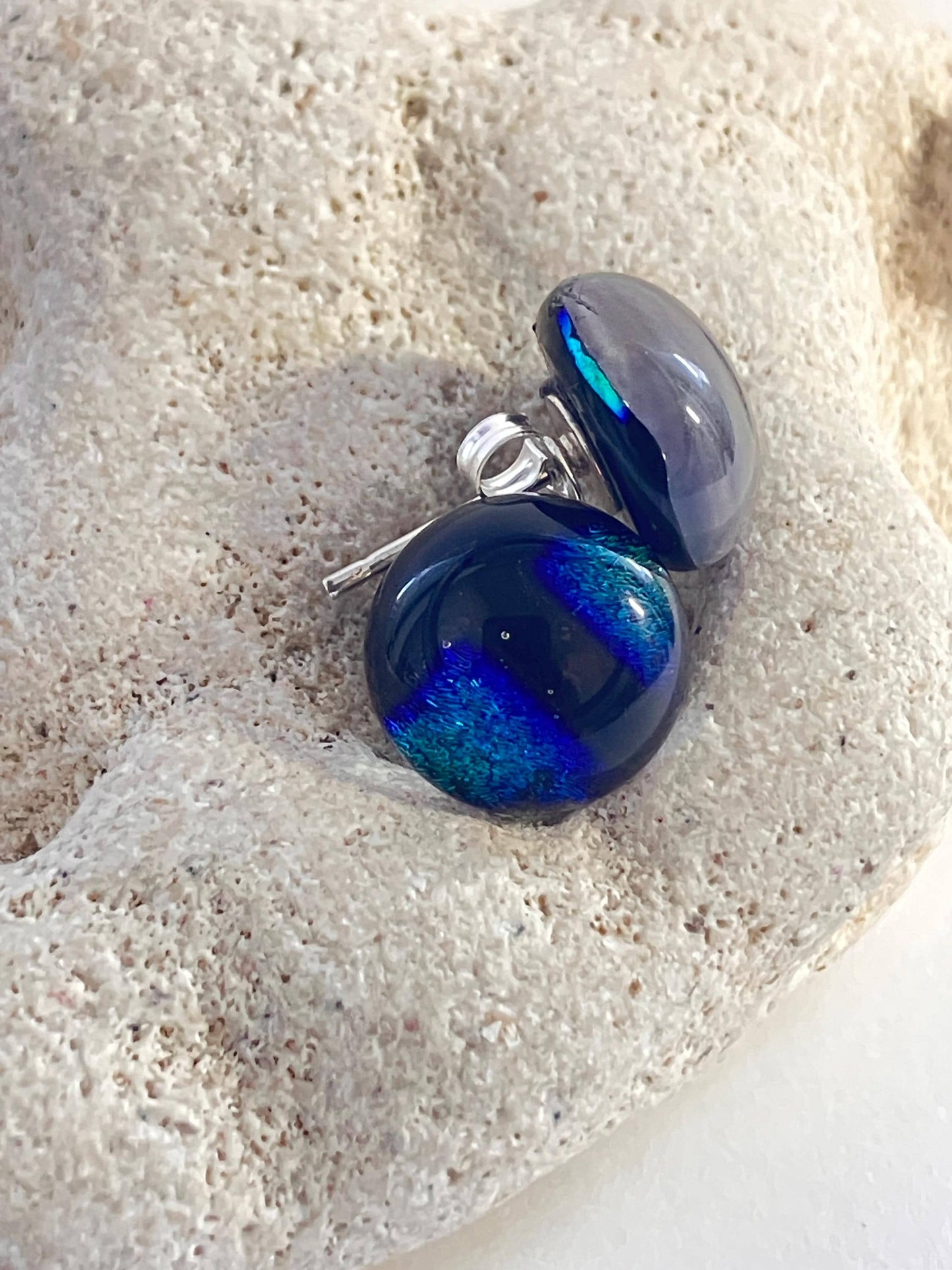 Oceanic Dichroic Glass Earrings - Sterling Silver Studs