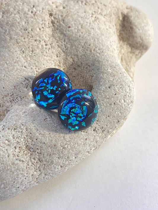 Midnight Dichroic Glass Earrings - Sterling Silver Studs