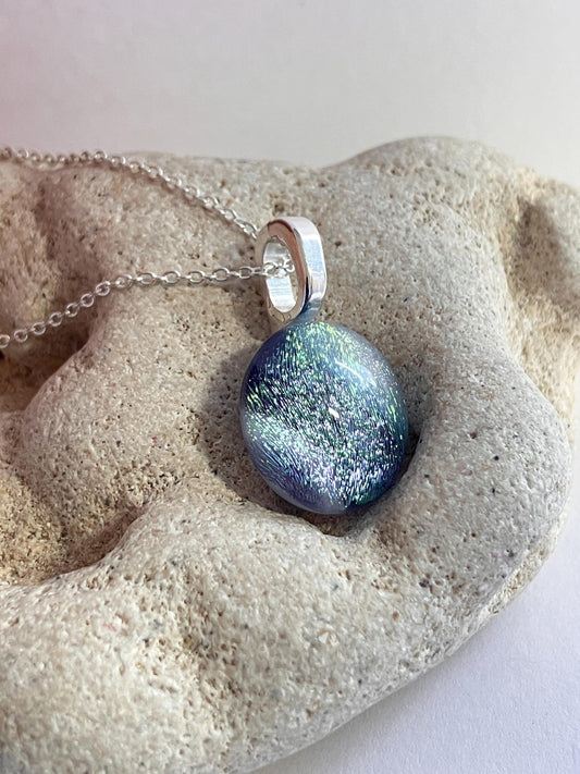 Mid Twilight Dichroic Glass Pendant with Sterling Silver Chain