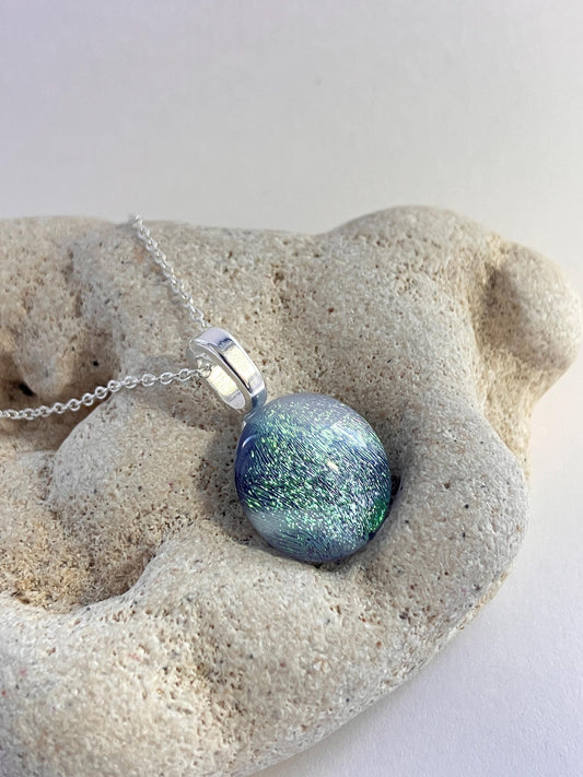 Pale Twilight Dichroic Glass Pendant with Sterling Silver Chain