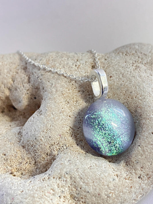Pale Twilight Dichroic Glass Pendant with Sterling Silver Chain