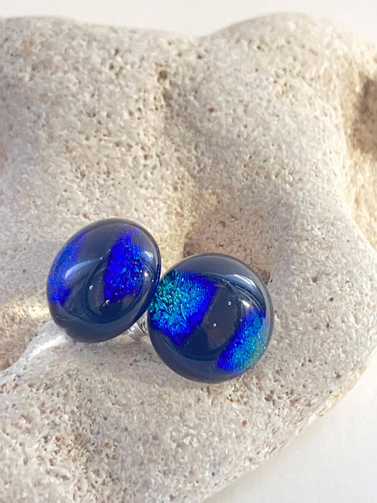 Oceanic Dichroic Glass Earrings - Sterling Silver Studs