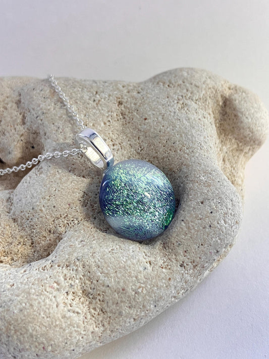 Mid Twilight Dichroic Glass Pendant with Sterling Silver Chain