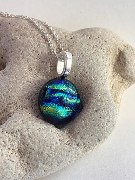 Galaxy Dichroic Glass Pendant with Sterling Silver Chain