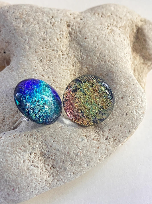 Stardust Dichroic Glass Earrings - Sterling Silver Studs