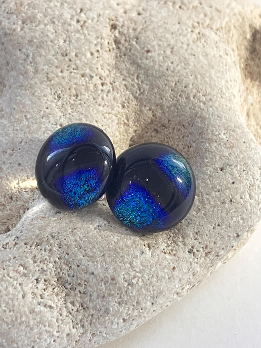 Oceanic Dichroic Glass Earrings - Sterling Silver Studs