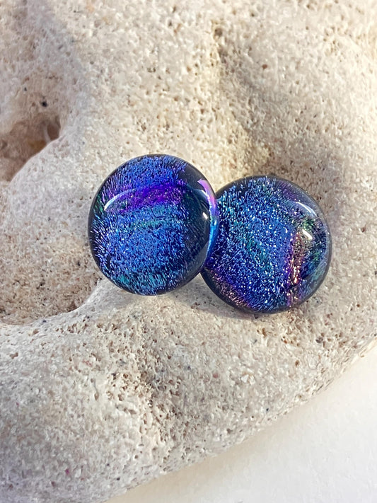 Aurora Dichroic Glass Earrings - Sterling Silver Studs