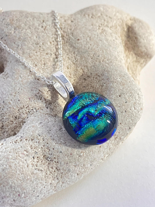 Galaxy Dichroic Glass Pendant with Sterling Silver Chain