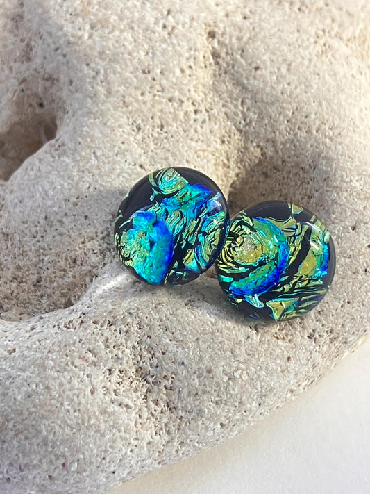 Astral Dichroic Glass Earrings - Sterling Silver Studs