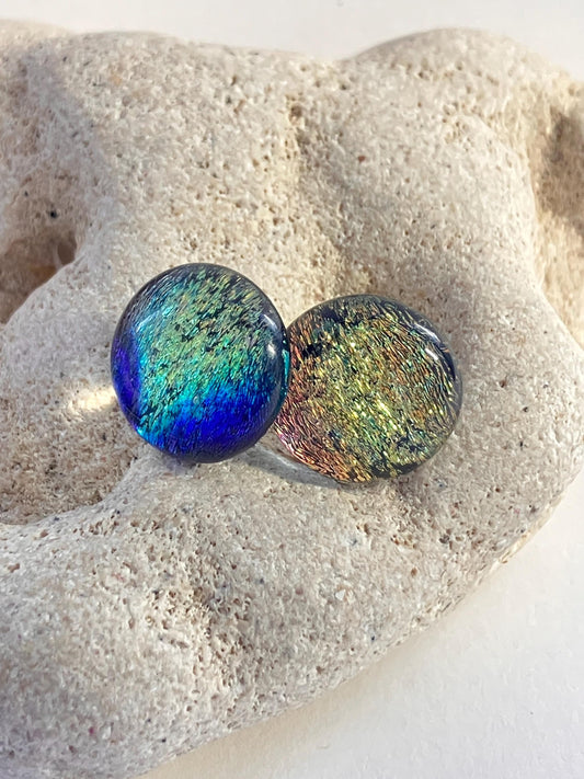 Stardust Dichroic Glass Earrings - Sterling Silver Studs
