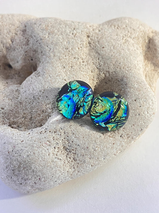 Astral Dichroic Glass Earrings - Sterling Silver Studs