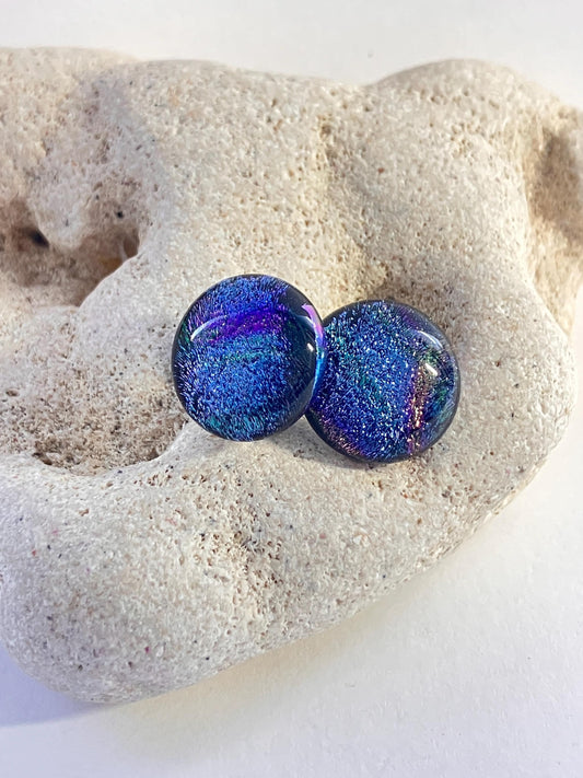 Aurora Dichroic Glass Earrings - Sterling Silver Studs